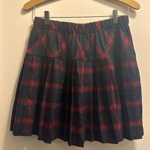 Pleated Red and navy plaid skirt